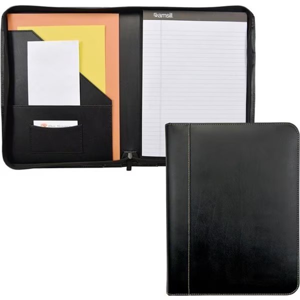 Leather Zip Padfolio Black, 71720, Samsill, Mfr#: 71720